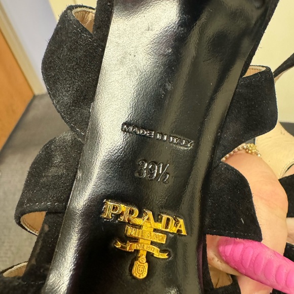 FINAL PRICE Prada Camoscio 2 Black Suede Platform Strappy Heels - Picture 9 of 12
